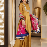 Golden Mustard Silk Anarkali With Bandhani Dupatta