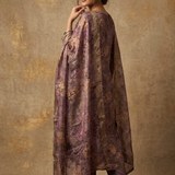 Mauve Purple Floral Printed Tissue Kurta Set