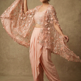 Pastel Pink Satin Embroidered Indo-Western Set