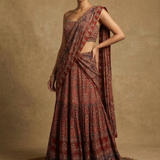 Maroon Ajrakh Printed Crepe Draped Saree