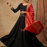 Black Georgette Embroidered Lehenga Set