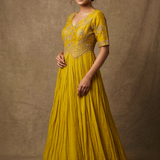 Warm Olive Green Georgette Embroidered Anarkali