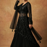 Black Net Embroidered Anarkali Set