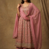 Muted Pink Silk Embroidered Anarkali Set