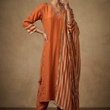 Orange Satin Silk Embroidered Anarkali Set