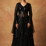 Black Net Embroidered Anarkali Set