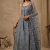 Powder Blue Net Embroidered Anarkali Set