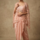 Pastel Pink Satin Embroidered Indo-Western Set