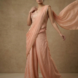 Soft Peach Floral Chiffon Indo-Western Set
