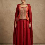 Deep Maroon Tissue Silk Indo-Western Set