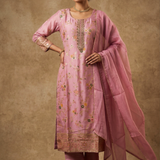 Soft Pink Banarasi Satin Silk Kurti Set