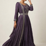 Plum Purple Crepe Embroidered Anarkali Set