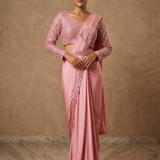 Soft Pink Crepe Embroidered Draped Saree