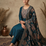 Midnight Blue Embroidered Dupion Silk Kurta Set