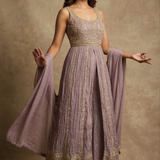 Mauve Purple Tissue Embroidered Anarkali Set