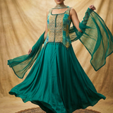 Pine Green Tissue Silk Indo-Western Set