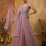 Rosewood Pink Net Embroidered Anarkali Set