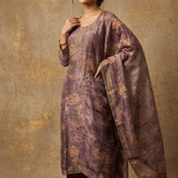 Mauve Purple Floral Printed Tissue Kurta Set