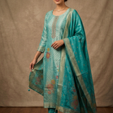 Tiffany Blue Banarasi Silk Kurta Set