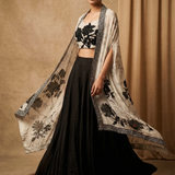 Off-White Crepe Floral Lehenga Set