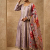 Heather Purple Solid Tussar Anarkali Set