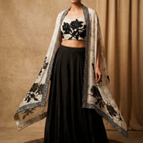 Off-White Crepe Floral Lehenga Set