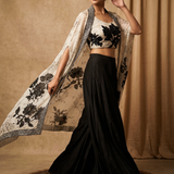 Off-White Crepe Floral Lehenga Set