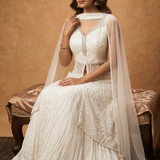 Off-White Net Embroidered Anarkali Set