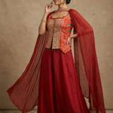 Deep Maroon Tissue Silk Indo-Western Set