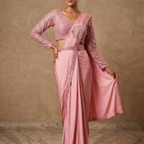 Soft Pink Crepe Embroidered Draped Saree