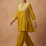 Mustard Yellow Dupion Silk Embroidered Kurta Set