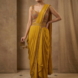 Earthy Yellow Tissue Georgette Draped Saree
