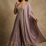 Mauve Purple Tissue Embroidered Anarkali Set