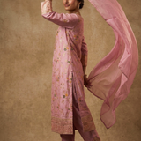 Soft Pink Banarasi Satin Silk Kurti Set