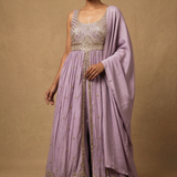 Lilac Purple Tissue Embroidered Anarkali Set