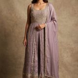 Mauve Purple Tissue Embroidered Anarkali Set