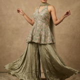 Earthy Green Silk Blend Embroidered Peplum Set