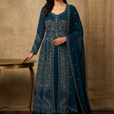 Navy Blue Georgette Embroidered Anarkali Set