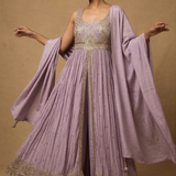 Lilac Purple Tissue Embroidered Anarkali Set