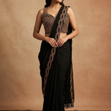 Black Georgette Embroidered Draped Saree
