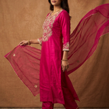 Warm Pink Silk Embroidered Kurta Set