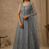 Powder Blue Net Embroidered Anarkali Set