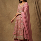 Muted Pink Silk Embroidered Anarkali Set