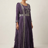 Plum Purple Crepe Embroidered Anarkali Set