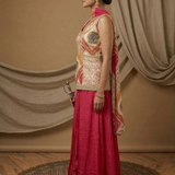 Off-White Embroidered Satin Sharara Set