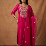 Warm Pink Silk Embroidered Kurta Set
