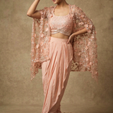 Pastel Pink Satin Embroidered Indo-Western Set
