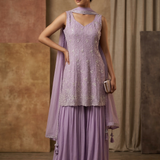 Lilac Tissue Embroidered Peplum Set