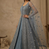 Powder Blue Net Embroidered Anarkali Set