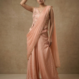Soft Peach Floral Chiffon Indo-Western Set